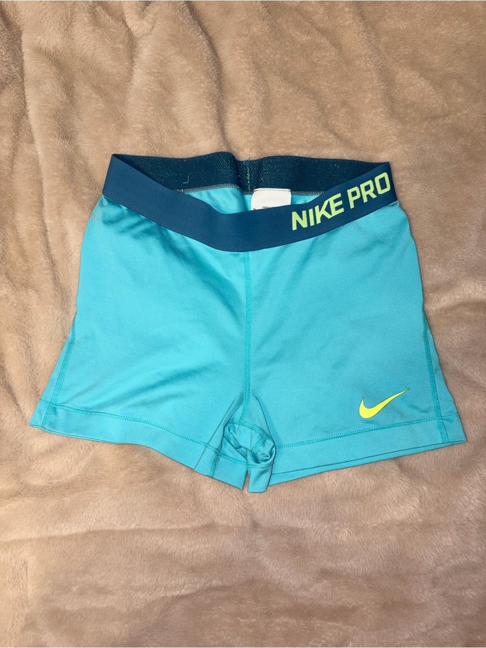 Nike Turquoise Pro Compression Shorts with Yellow Swoosh